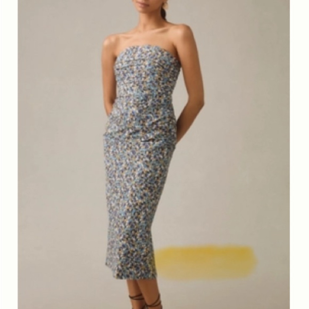 Anthropologie Blue Floral Strapless Dress